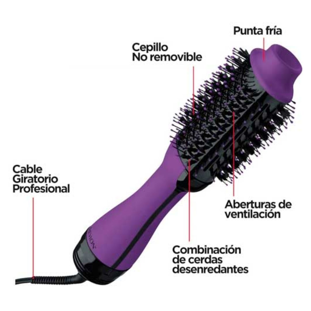 Cepillo Secador Morado Negro 120 Voltios Cable Giratorio Revlon