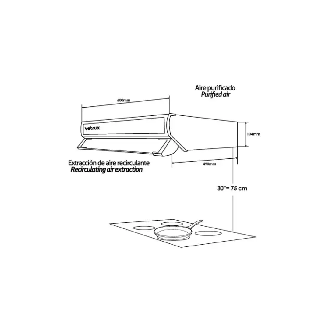 Campana de Pared Compacta Tipo Cassete 60 Cm Negra Vetrux