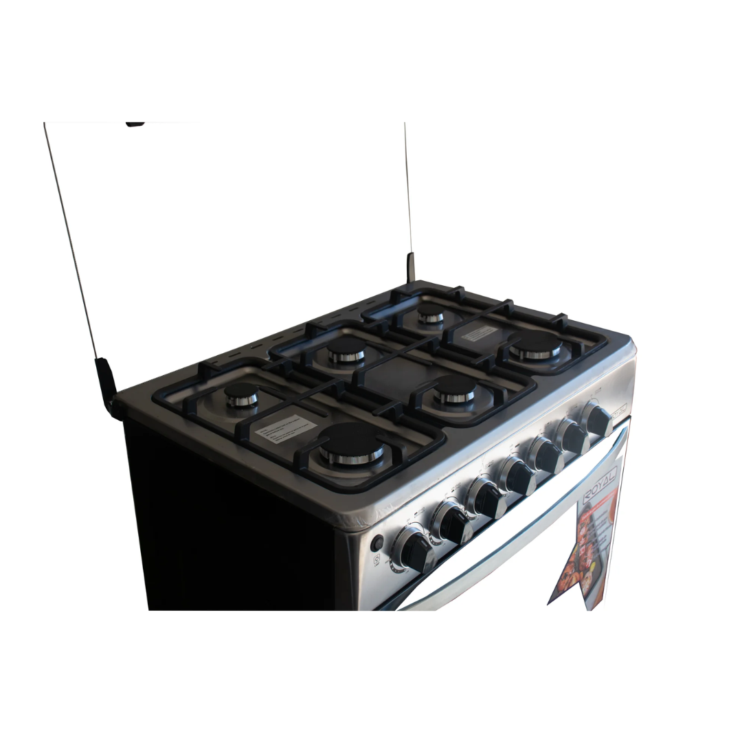 Cocina a gas 6 hornillas (30" / 76 cm) con gratinador y girasador acero inoxidable Royal