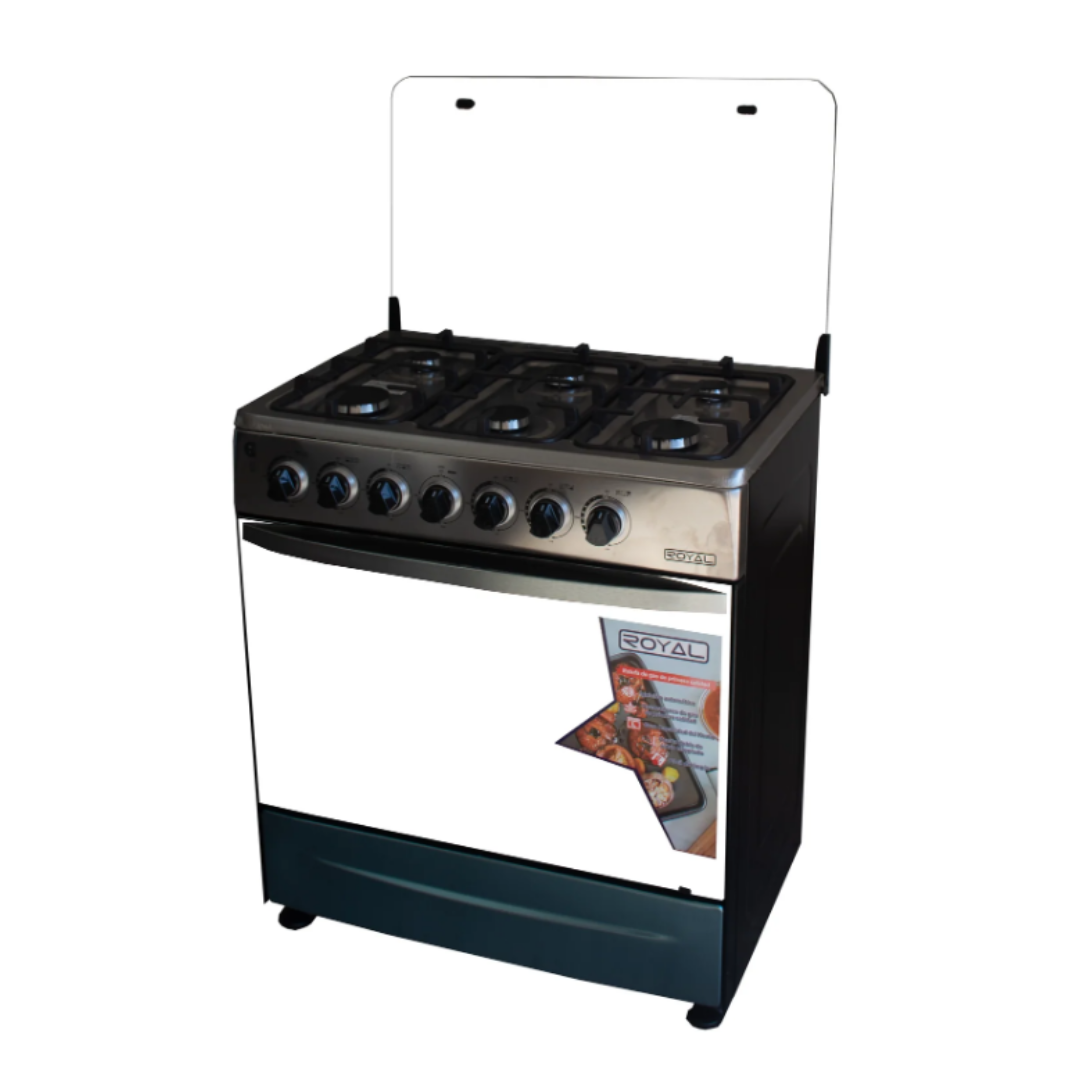 Cocina a gas 6 hornillas (30" / 76 cm) con gratinador y girasador acero inoxidable Royal