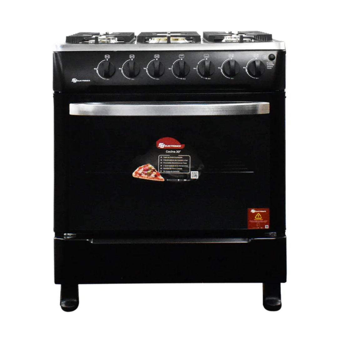COCINA 76 CM NEGRA 5H + ENCENDIDO ELECTRICO + TAPA DE VIDRIO SJ ELECTRONICS