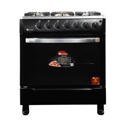 COCINA 76 CM NEGRA 5H + ENCENDIDO ELECTRICO + TAPA DE VIDRIO SJ ELECTRONICS