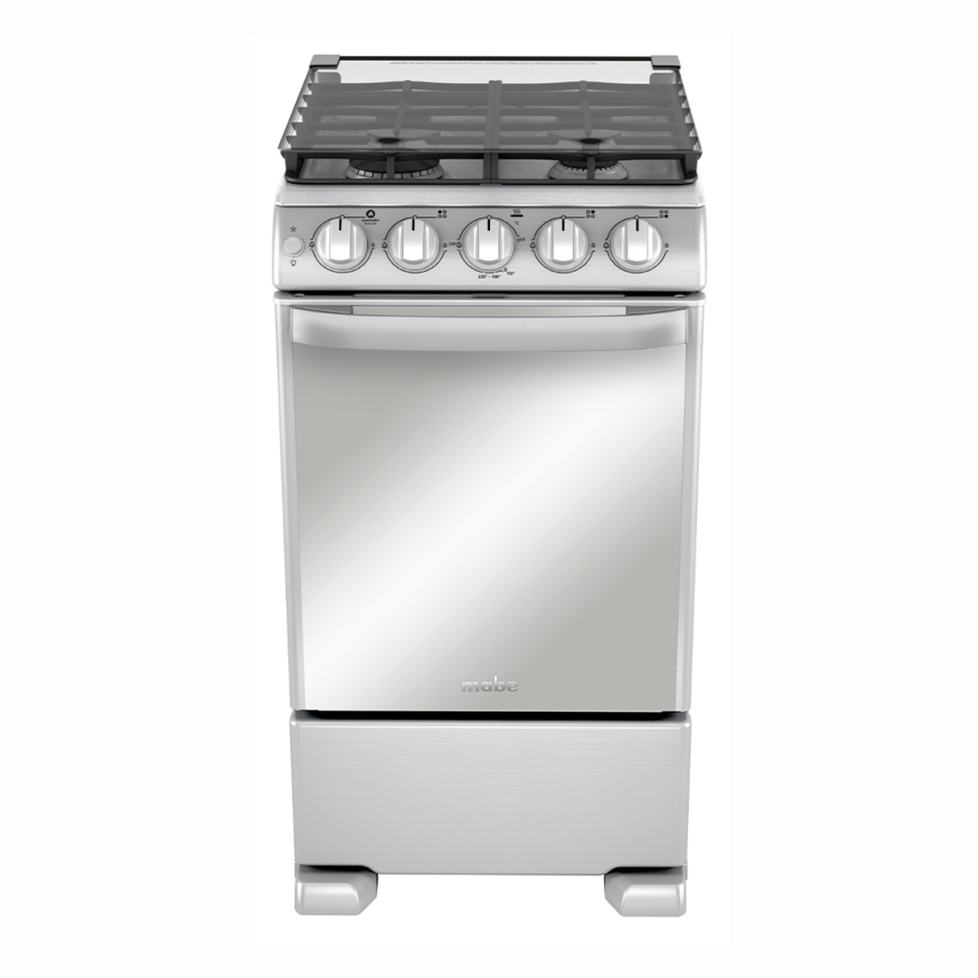 Cocina a Gas al Piso 50cm 4h acero/inox con Encendido y Tapa de Vidirio Mabe