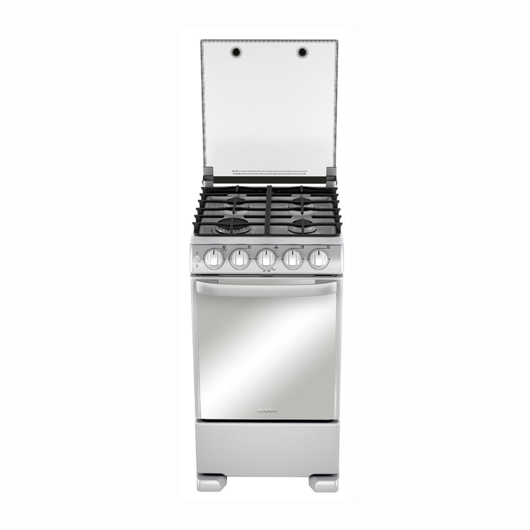 Cocina a Gas al Piso 50cm 4h acero/inox con Encendido y Tapa de Vidirio Mabe