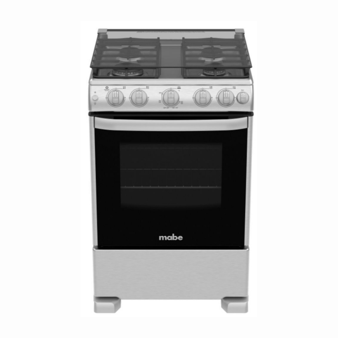 Cocina a Gas al Piso 60cm 4h acero/inox con Encendido y Tapa de Vidirio Mabe