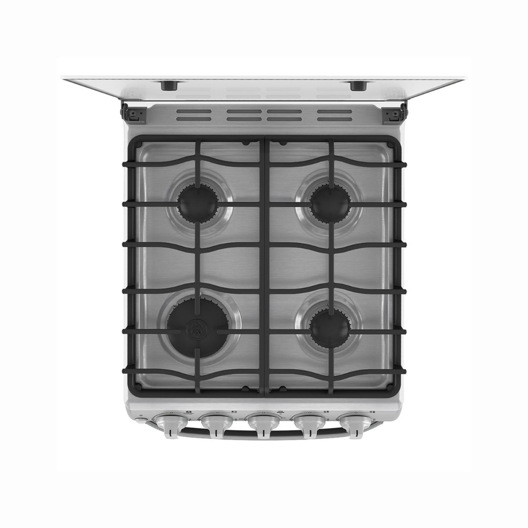 Cocina a Gas al Piso 50cm 4h acero/inox con Encendido y Tapa de Vidirio Mabe