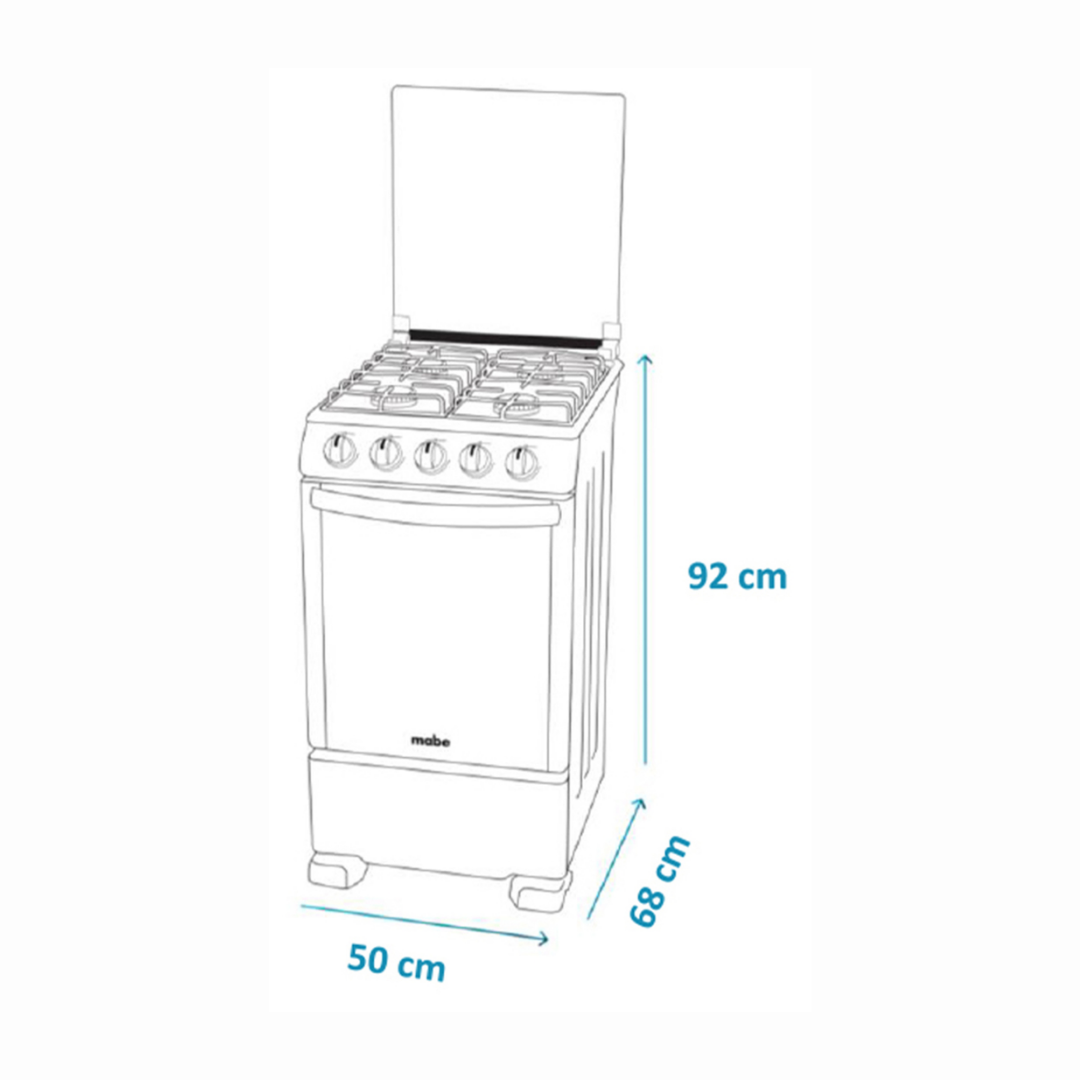Cocina a Gas al Piso 50cm 4h acero/inox con Encendido y Tapa de Vidirio Mabe