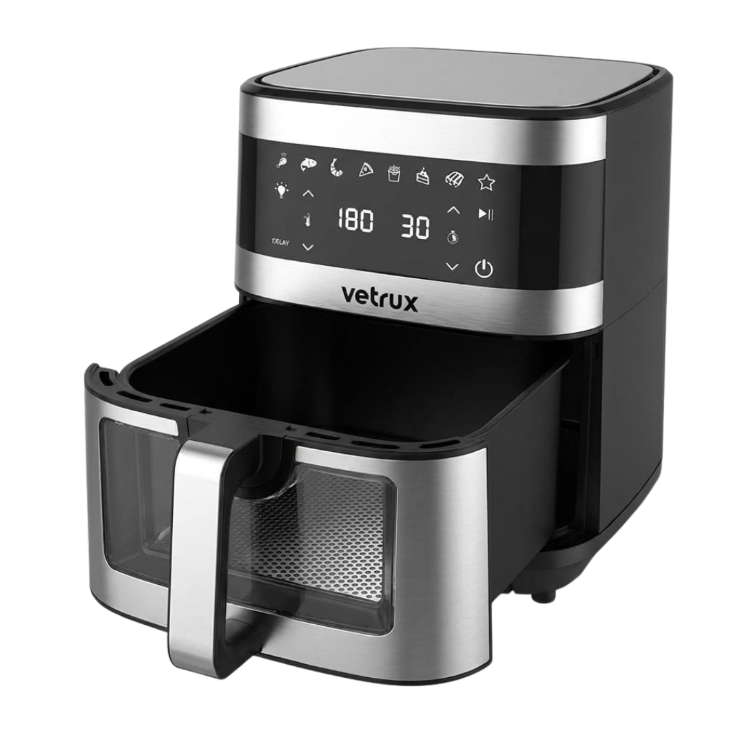 Freidora De Aire Con Visor 9 Litros Acero Negro VETRUX