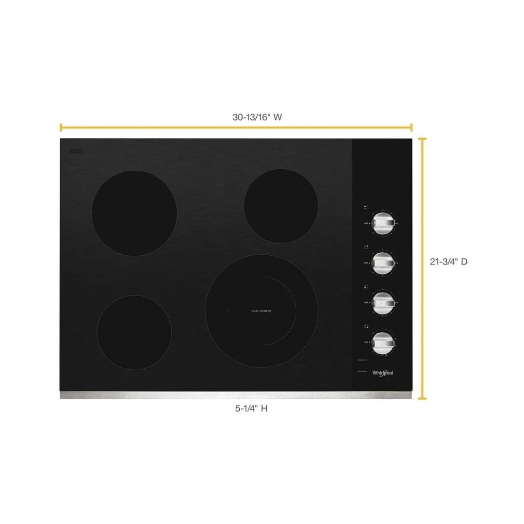 Tope Eléctrico de Perillas Cromadas  4 Hornillas Vitrocerámica 30" Whirlpool