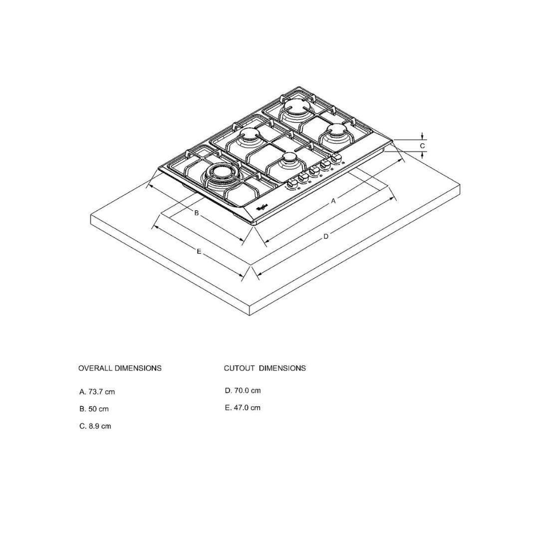 Tope a Gas 5 Hornillas Acero Inoxidable 30" Whirlpool