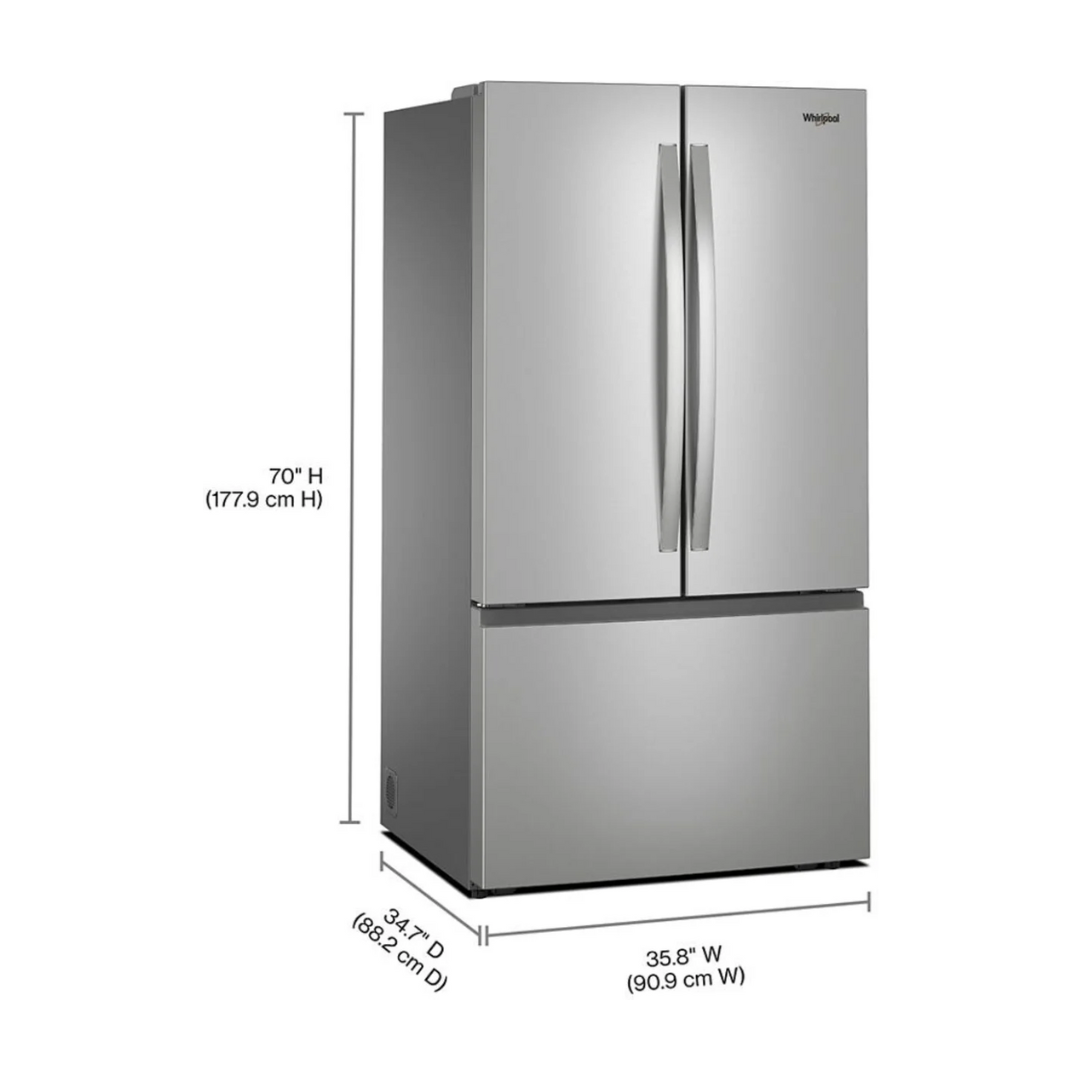 Nevera French Door de 36" Con Puerta Francesa Capacidad de 31 pies Cu Acero Inoxidable Whirlpool
