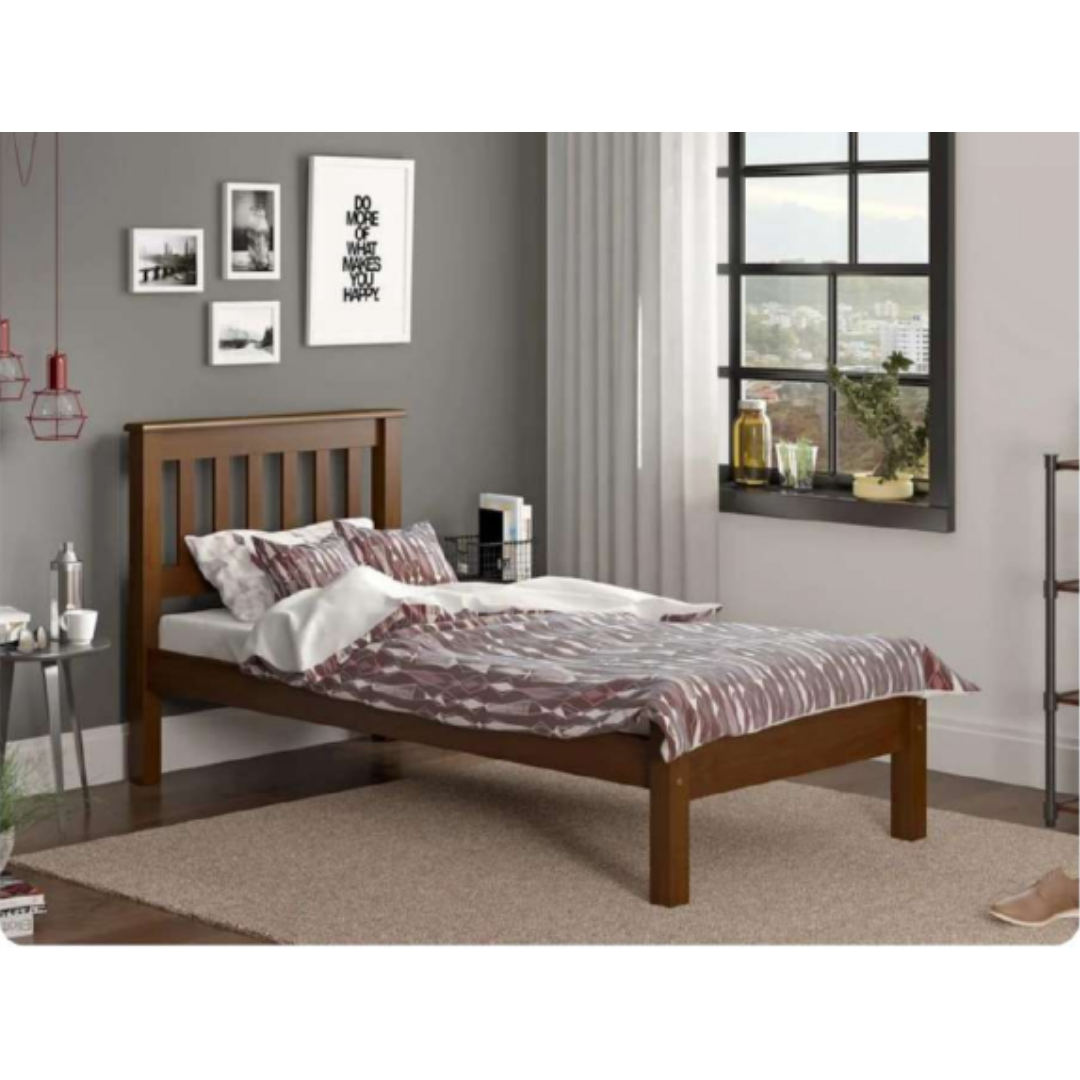 Cama Individual En Madera de Pino 100x190 Caoba Maxiflex