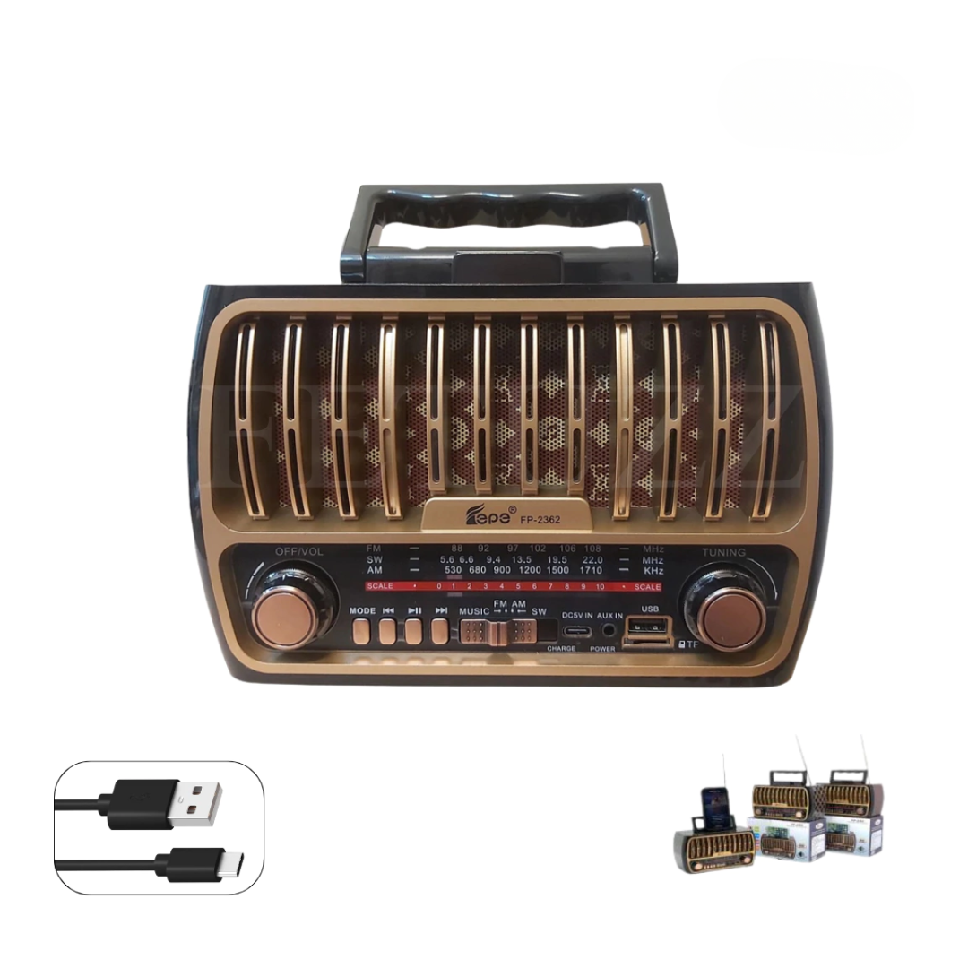 Radio Portátil Recargable AM/FM Bluetooth Estilo Vintage Fepe