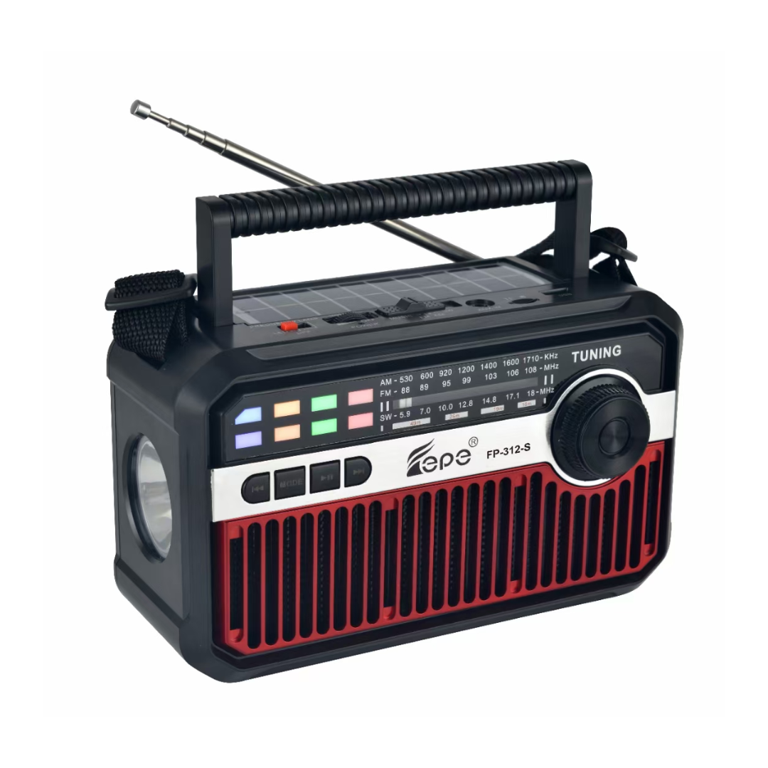 Radio Portátil Recargable AM/FM Bluetooth Panel Solar y Linterna Fepe