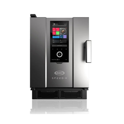 Horno de Cocción Acelerada de 5 Bandejas con Pantalla Táctil de 16" + Base Especial Acero Inox Unox