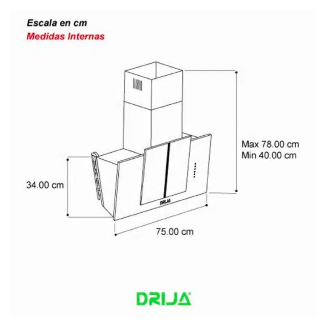 Campana de Pared 76 cm Vidrio Negro Con Control Remoto Drija