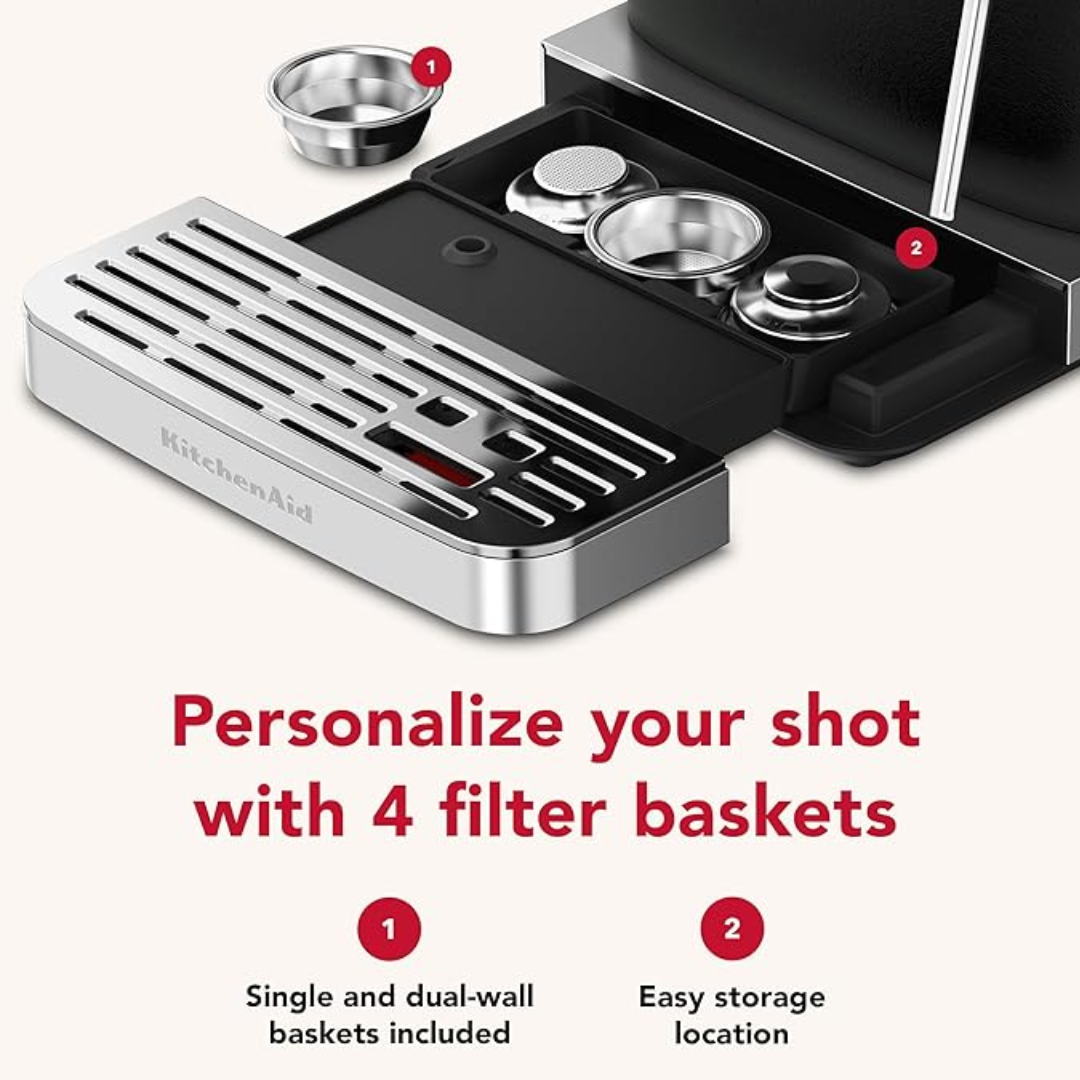 Cafetera Espresso Semiautomática Con Molino de Café Negra Kichenaid