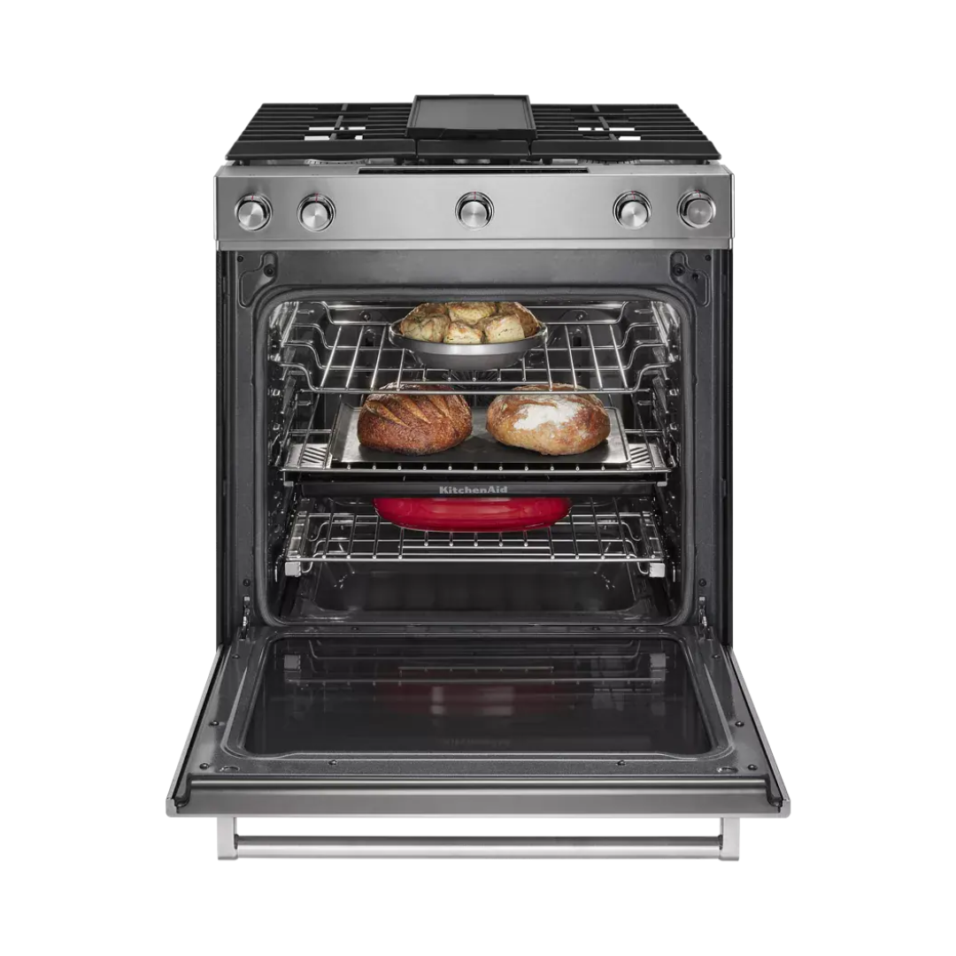 Cocina a Gas 5 Hornillas 30"  Acero Inoxidable Horno de Convección Even-Heat™ True Kitchenaid
