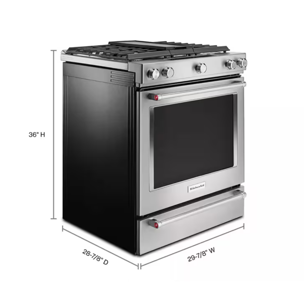 Cocina a Gas 5 Hornillas 30"  Acero Inoxidable Horno de Convección Even-Heat™ True Kitchenaid