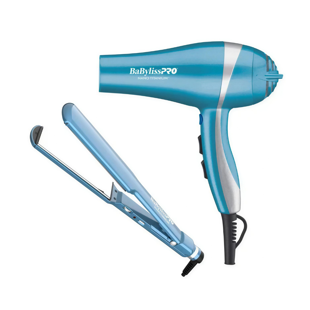Combo Secador Profesional Nano Titanium Azul BaBylissPRO