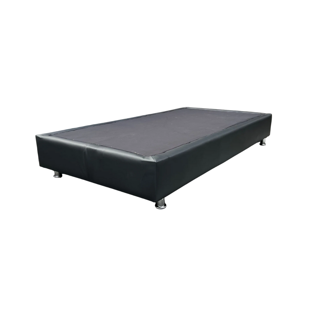 Cama Box Individual Semi Cuero Con Soporte Metalizado Tubular Cromada Drija