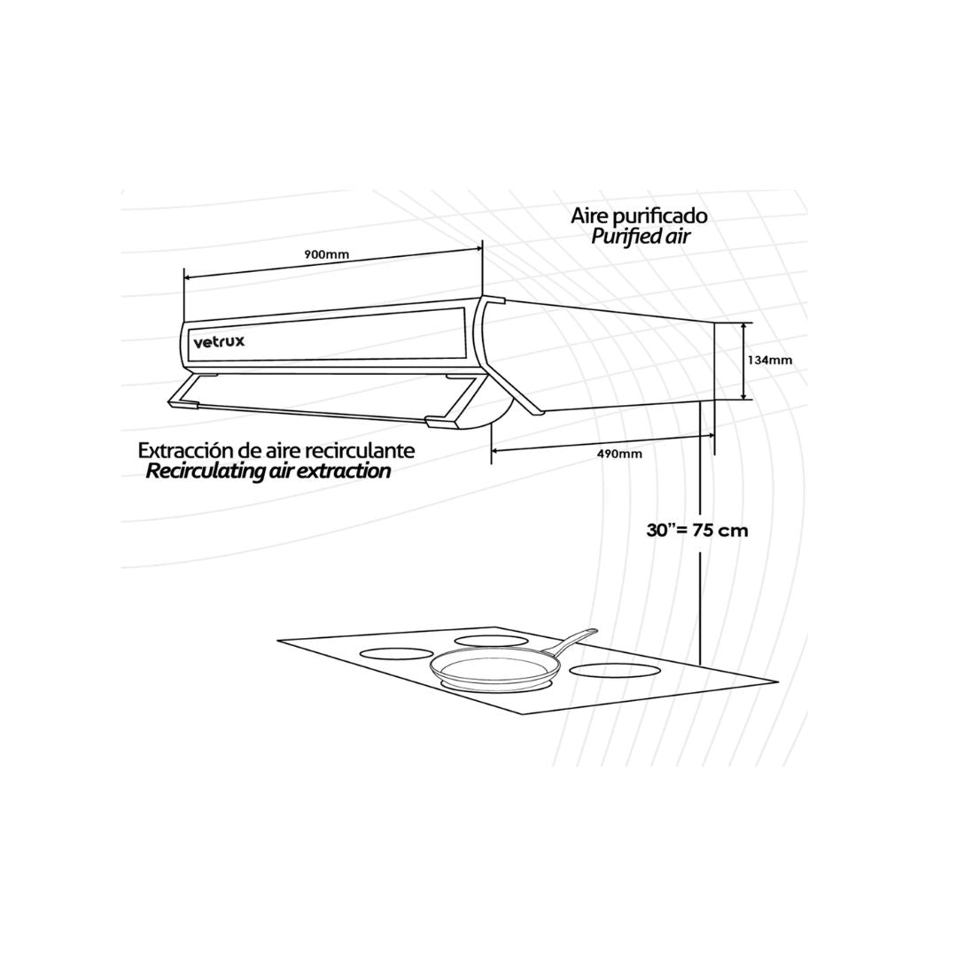 Campana Vetrux Lite 90cm Acero