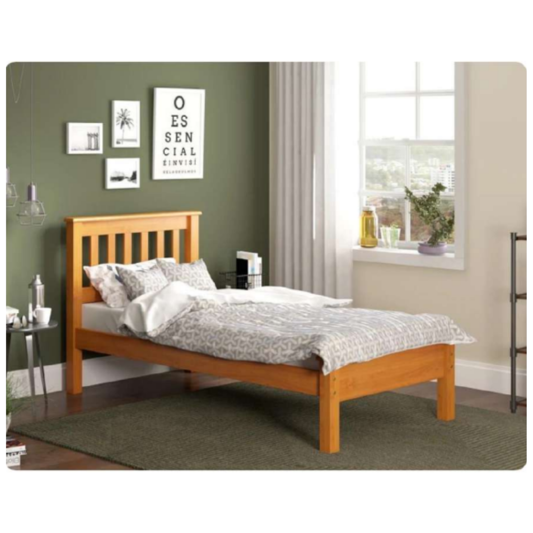 Cama Individual En Madera de Pino 100x190 Marrón Claro Maxiflex