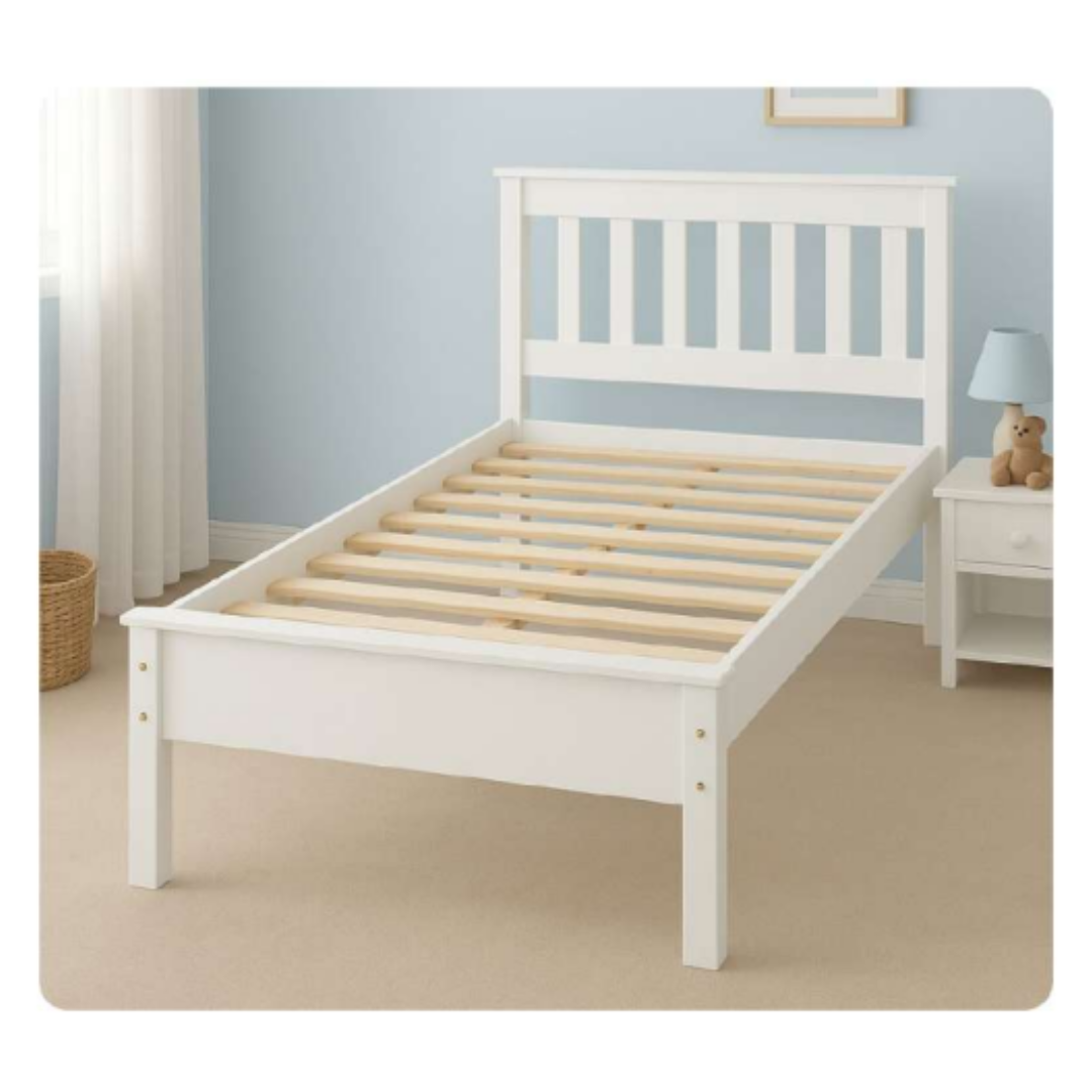 Cama Individual En Madera de Pino 100x190 Blanca Maxiflex
