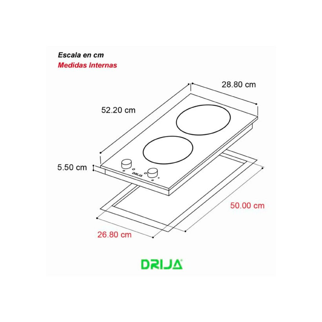 Tope Eléctrico de dos Hornilla Vitrocerámica Con perilla 220V Negro Drija