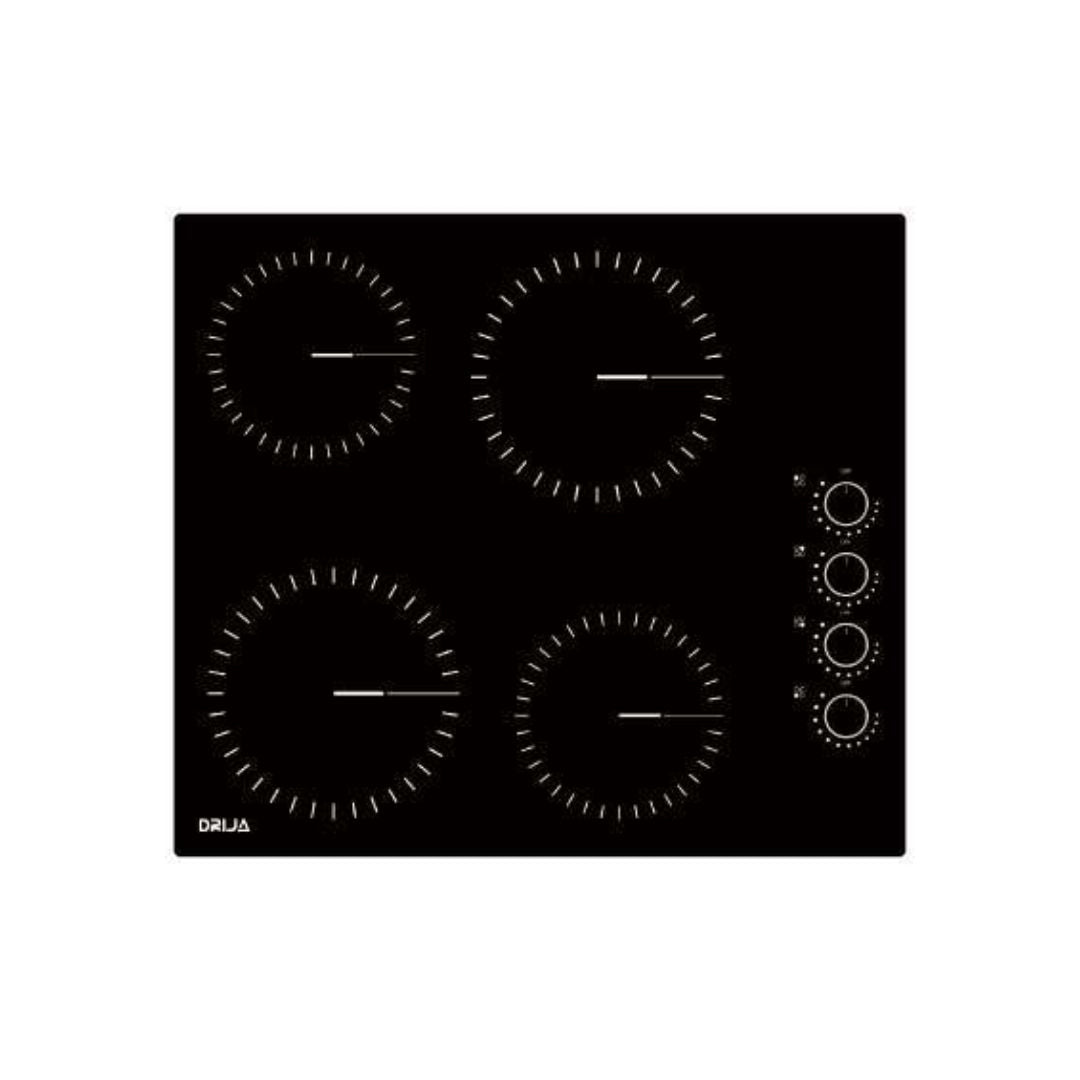Tope Eléctrico 60 cm 4 Hornillas Con Perillas Vitrocerámica 220V Drija