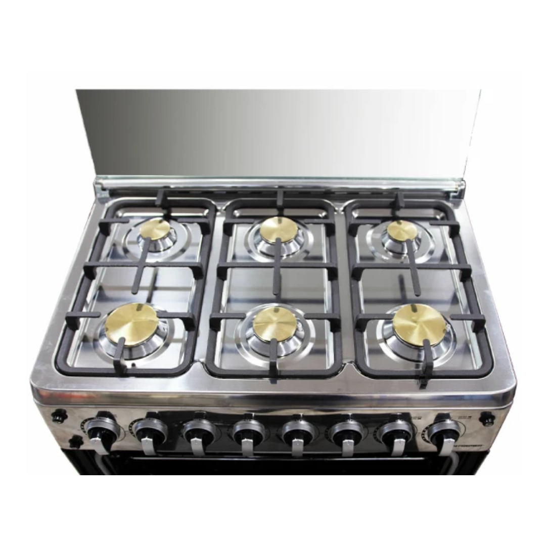 Cocina 6 Hornillas a Gas 30" Acero Inoxidable Girasador + Gratinador y Luz Rejillas Gruesas Premier