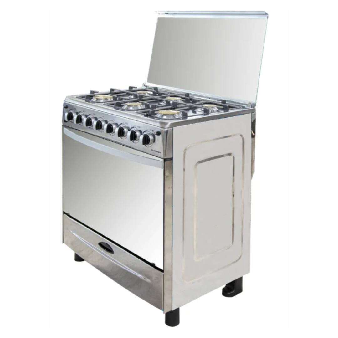 Cocina 6 Hornillas a Gas 30" Acero Inoxidable Girasador + Gratinador y Luz Rejillas Gruesas Premier