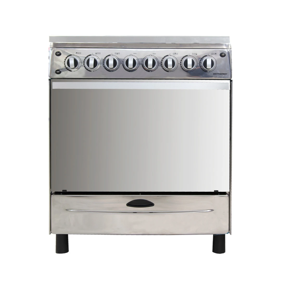 Cocina 6 Hornillas a Gas 30" Acero Inoxidable Girasador + Gratinador y Luz Rejillas Gruesas Premier