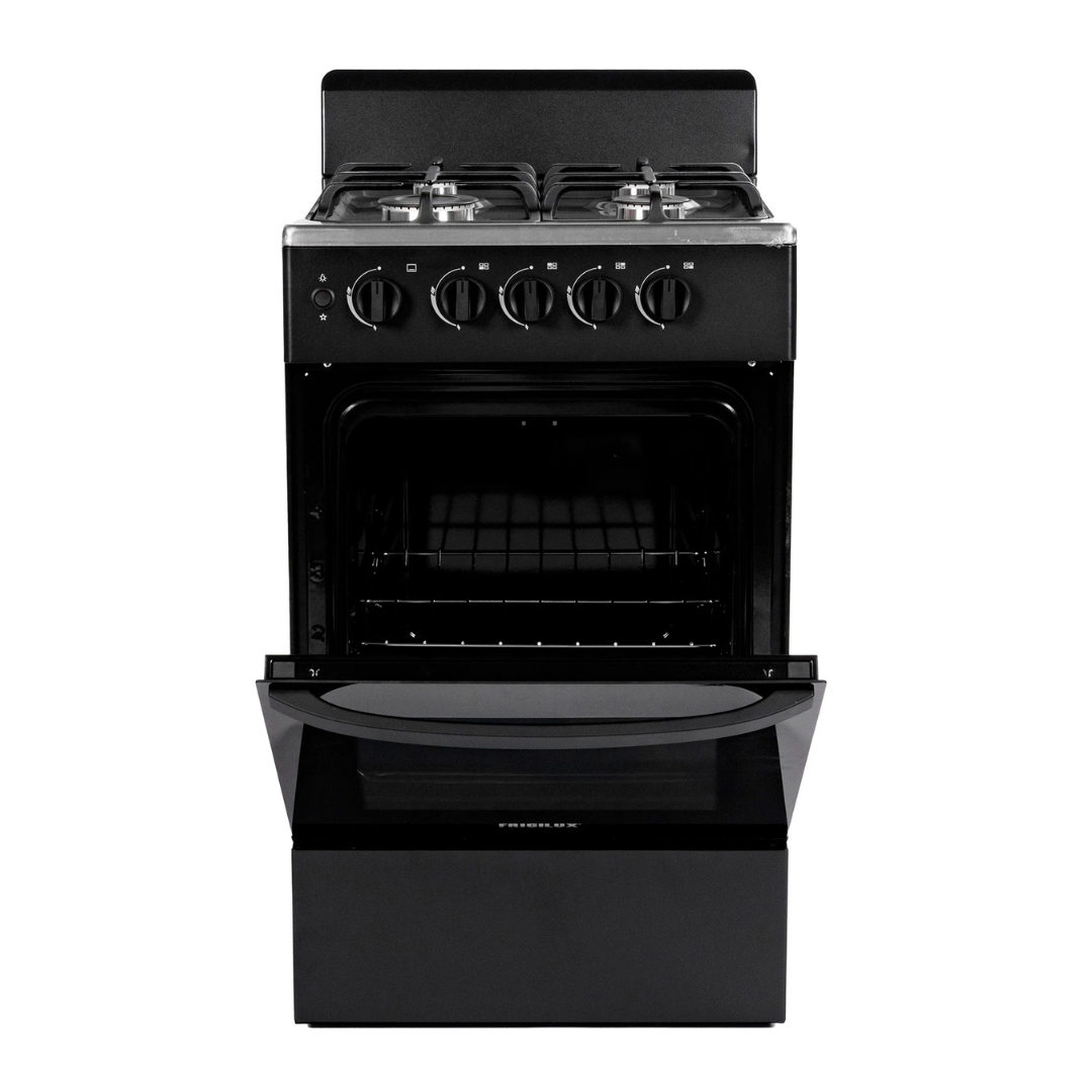Cocina a Gas 20" 4 Hornillas Acero Inoxidable Negra Frigilux