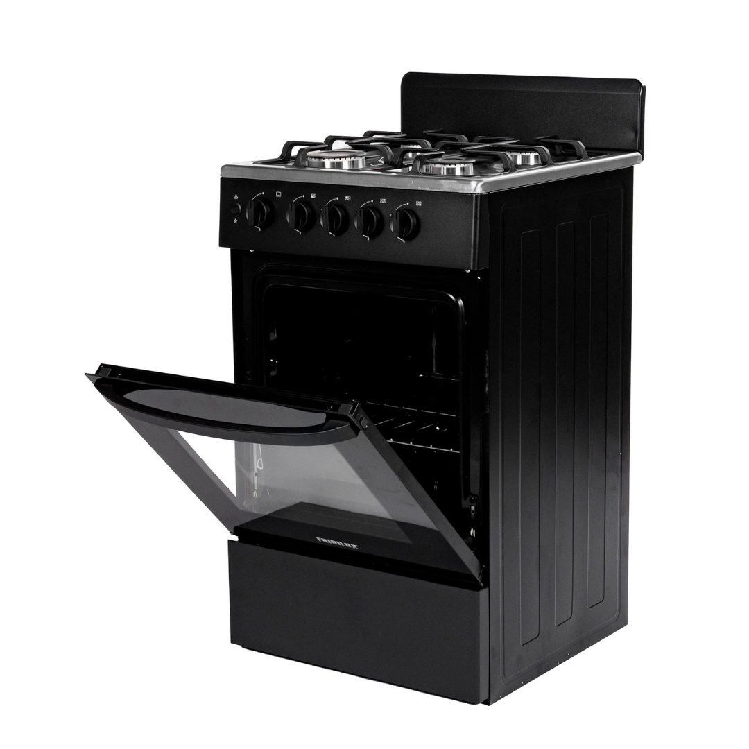 Cocina a Gas 20" 4 Hornillas Acero Inoxidable Negra Frigilux