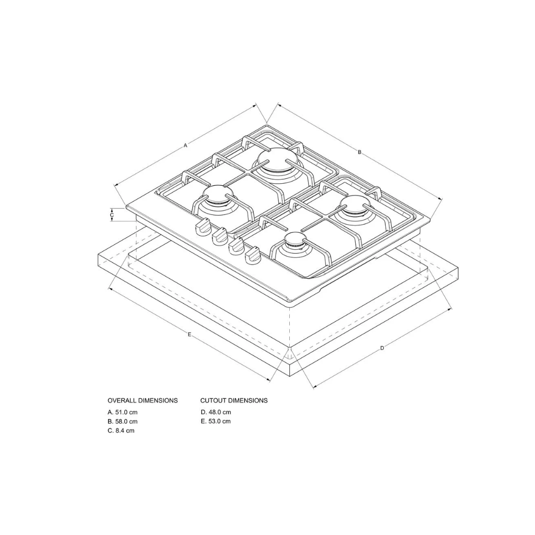 Tope a Gas 4 Hornillas Acero Inoxidable 24" Con Perrilla Whirlpool