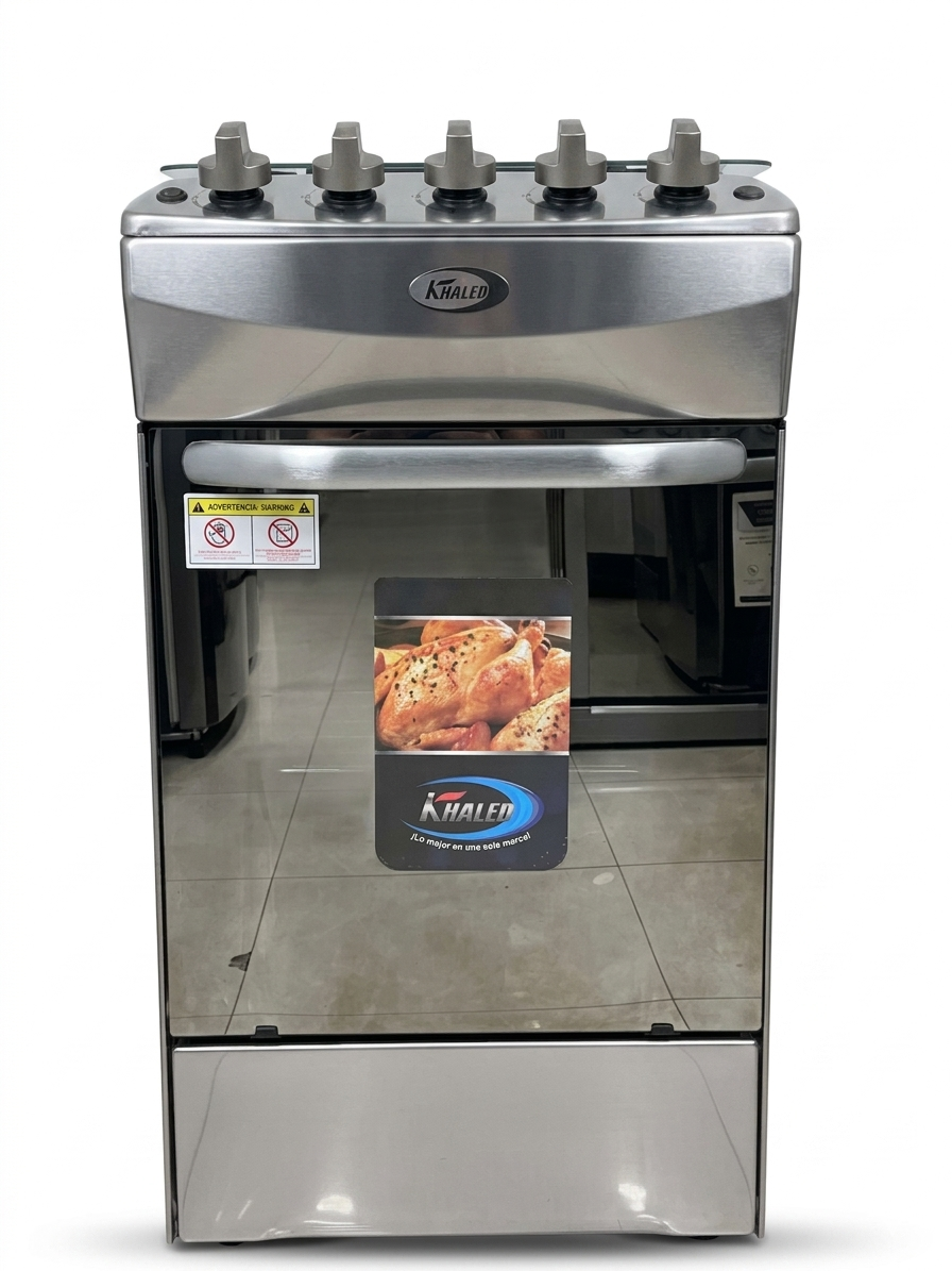 Cocina 4H a Gas Acero INOX Tapa De Vidrio Khaled