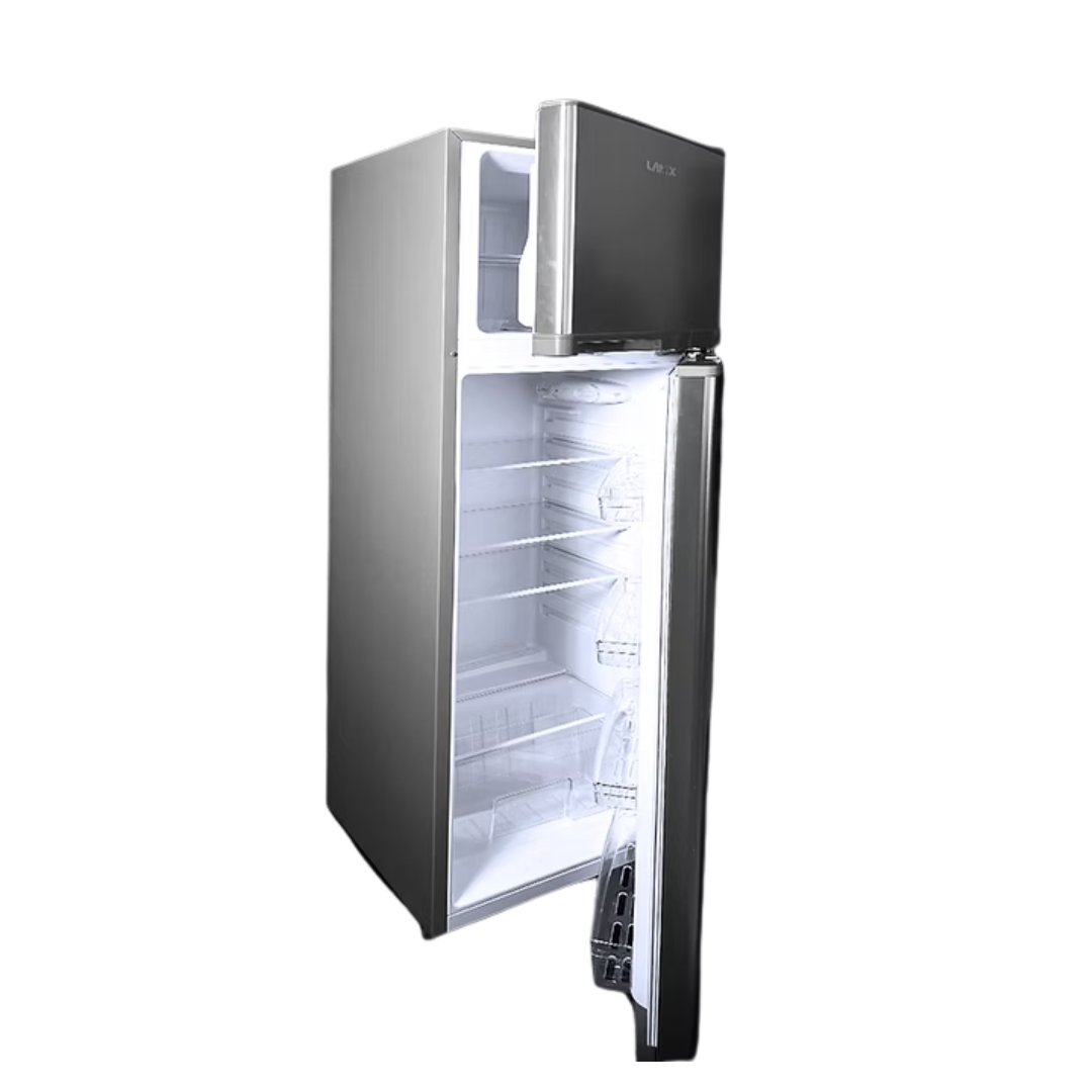 Nevera Top Mount 168 Litros Acero Inoxidable 2 Puertas y Llave  Lanix