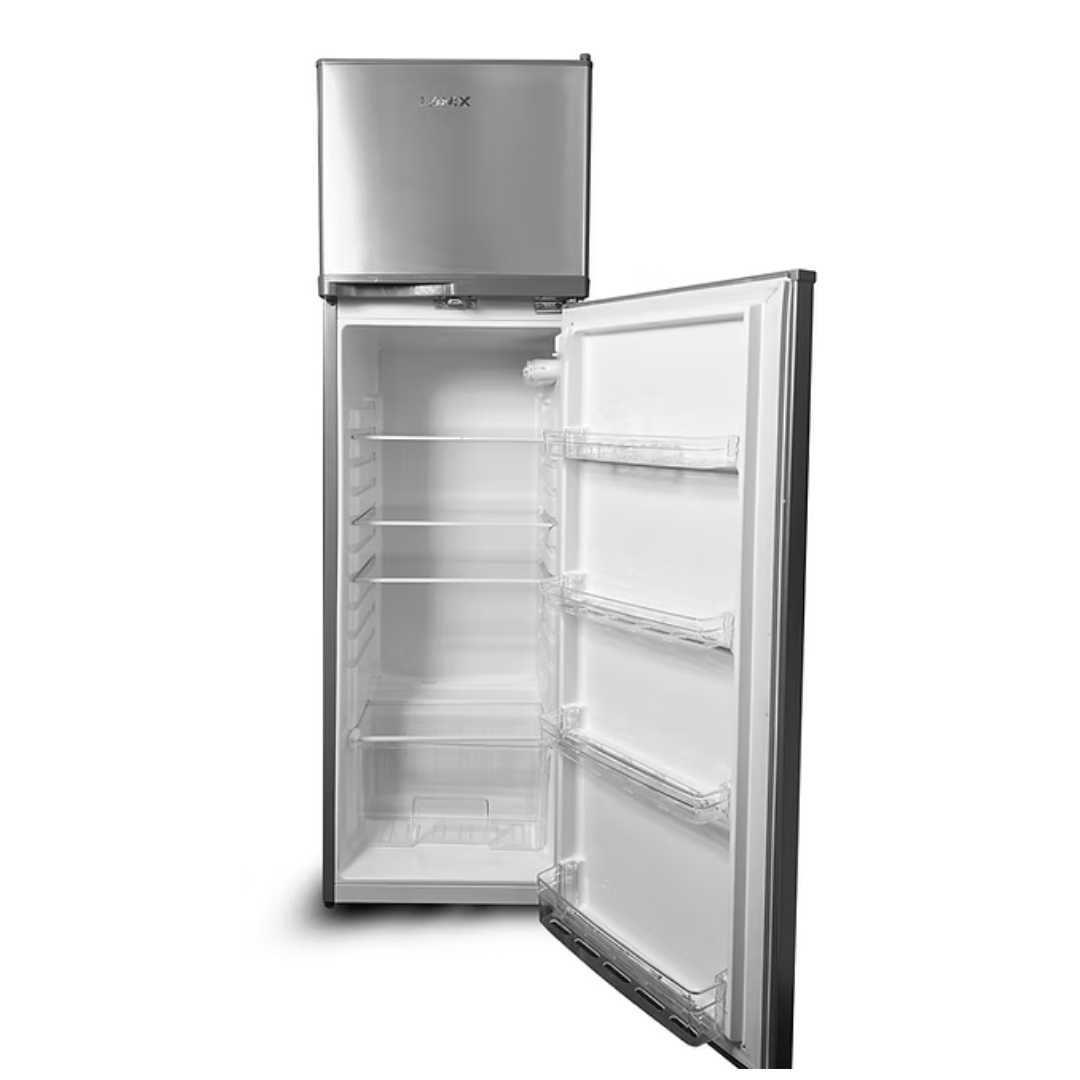 Nevera Top Mount 168 Litros Acero Inoxidable 2 Puertas y Llave  Lanix