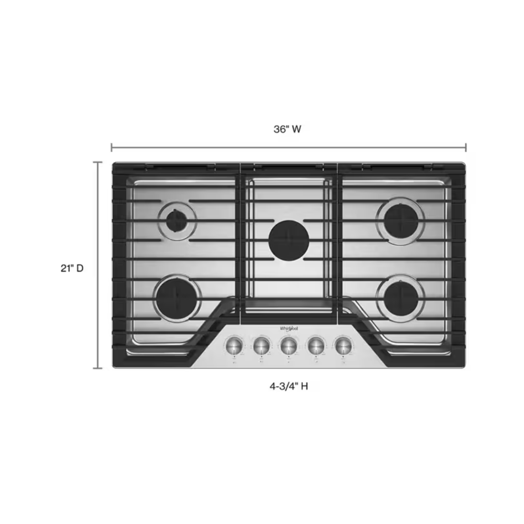 Tope a Gas 5 Hornillas Acero Inoxidable 36" CON EZ-2-Lift™ Whirlpool