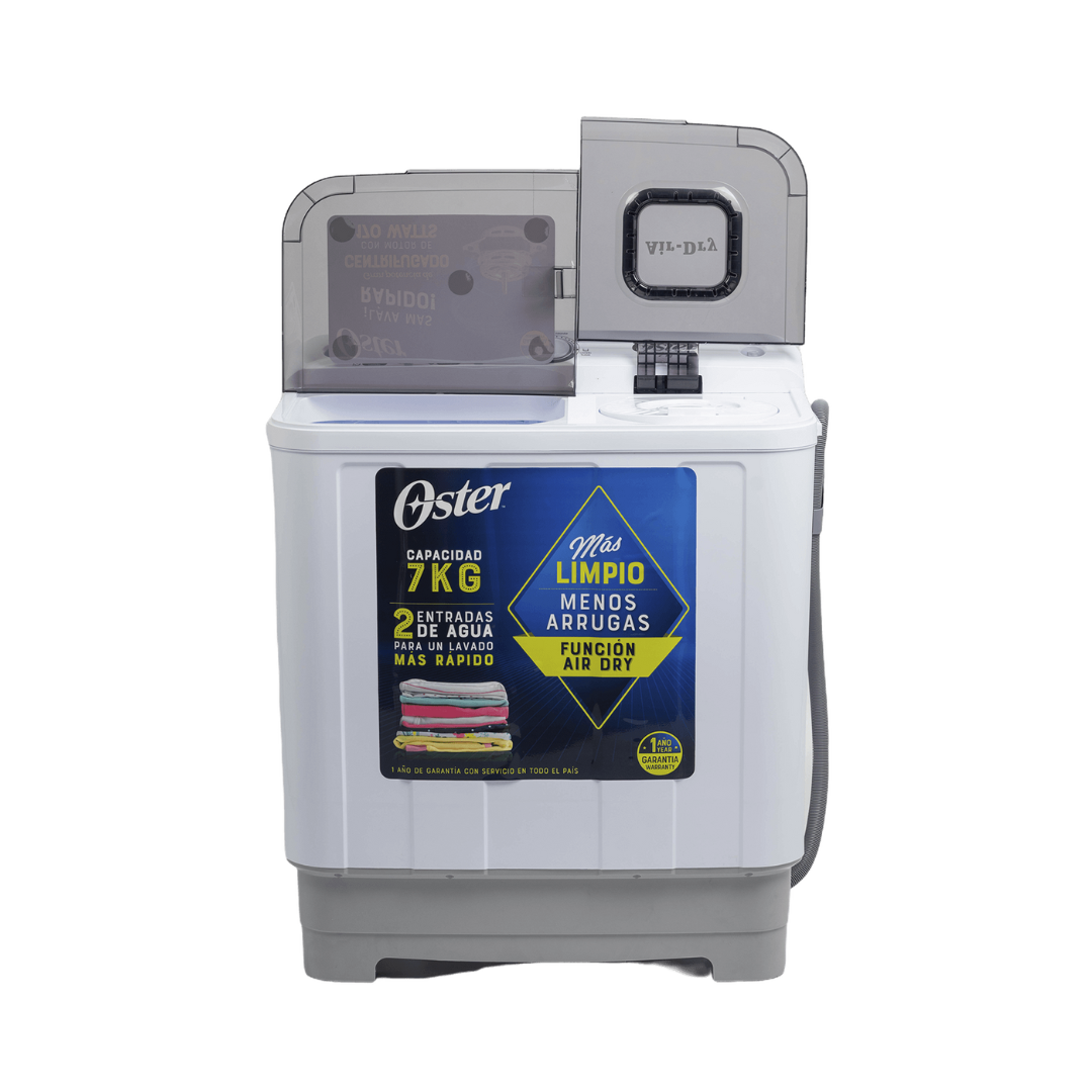 Lavadora Semiautomática Doble Tina Blanca/Gris 7Kg Oster
