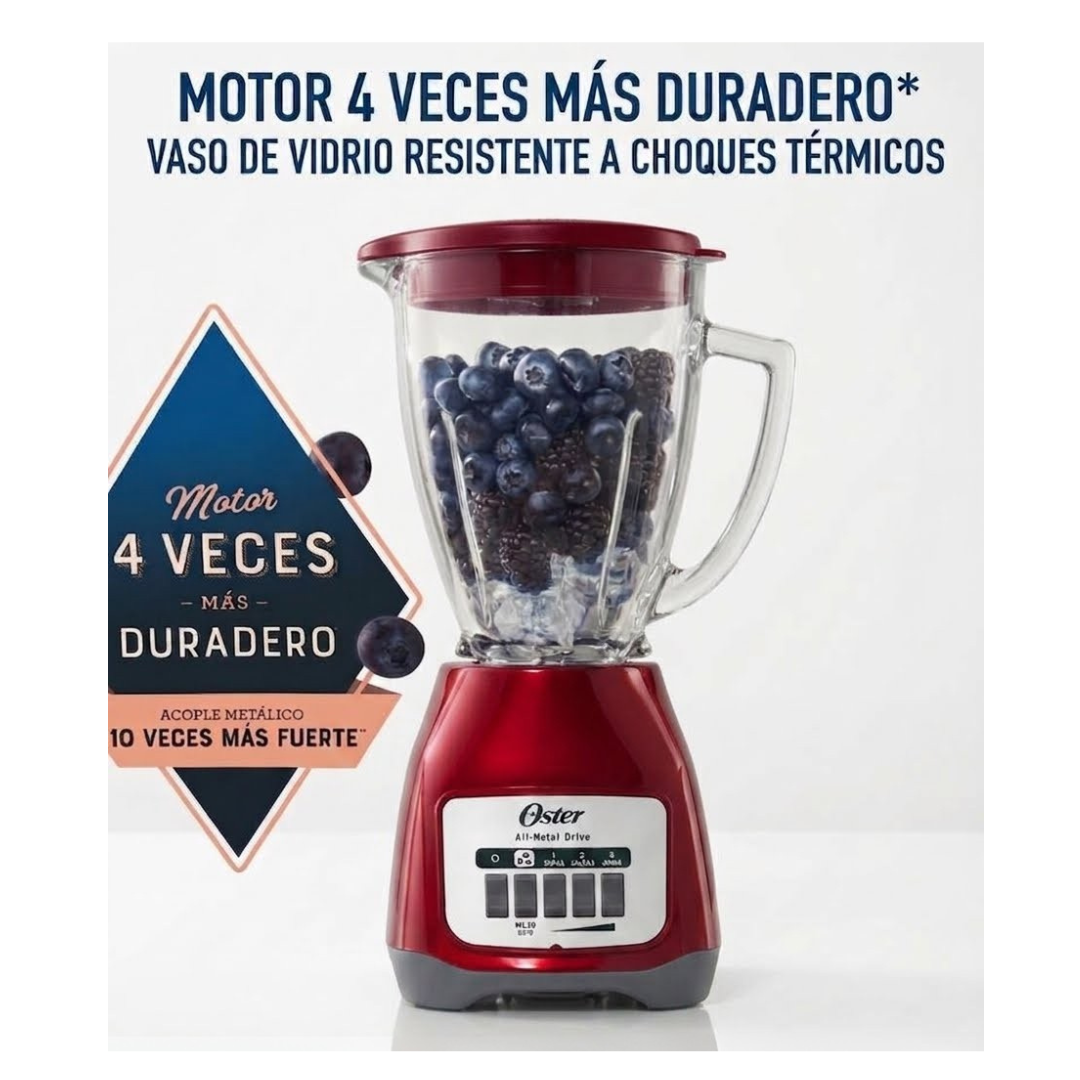 Licuadora 2 Velocidades Más Pulso y Vaso de Vidrio Roja  Oster®