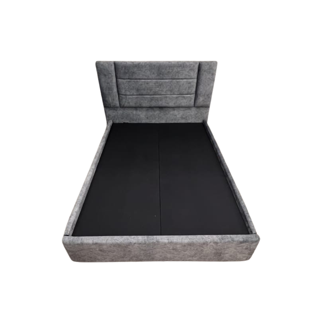 Cama Lineal PREMIUM de Tela Vértigo Antirrasguño  Gris Acolchada Matrimonial