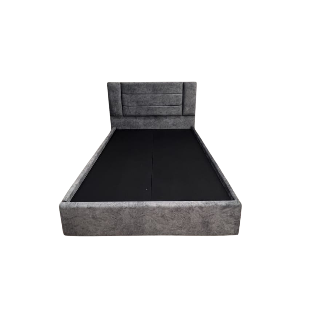 Cama Lineal PREMIUM de Tela Vértigo Antirrasguño  Gris Acolchada Matrimonial