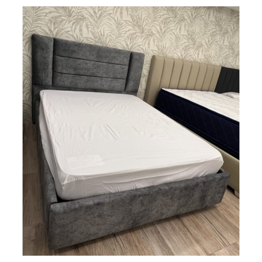 Cama Lineal PREMIUM de Tela Vértigo Antirrasguño  Gris Acolchada Matrimonial