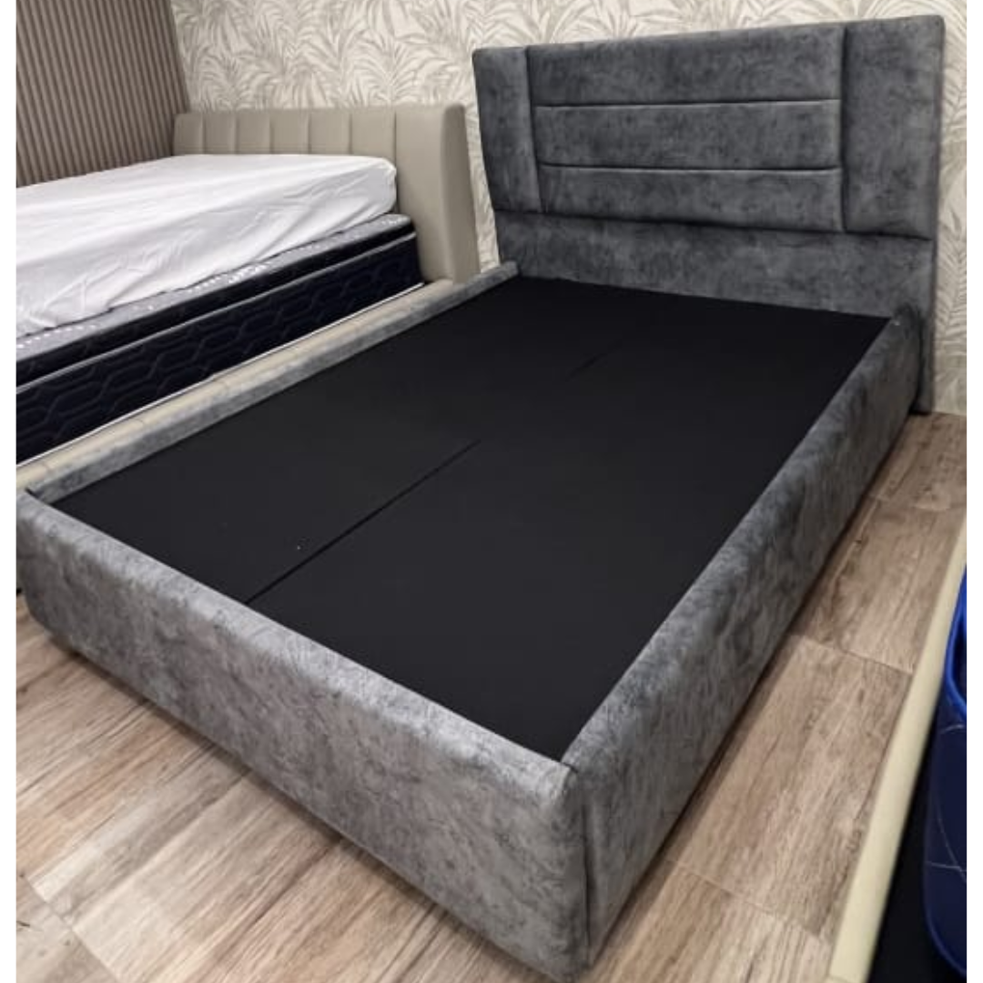 Cama Lineal PREMIUM de Tela Vértigo Antirrasguño  Gris Acolchada Matrimonial