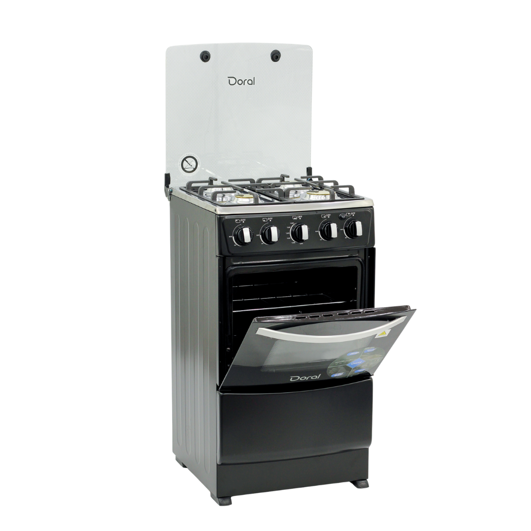 Cocina a Gas 4 Hornillas Tapa de Vidrio Con Encendido Eléctrico Negra Doral