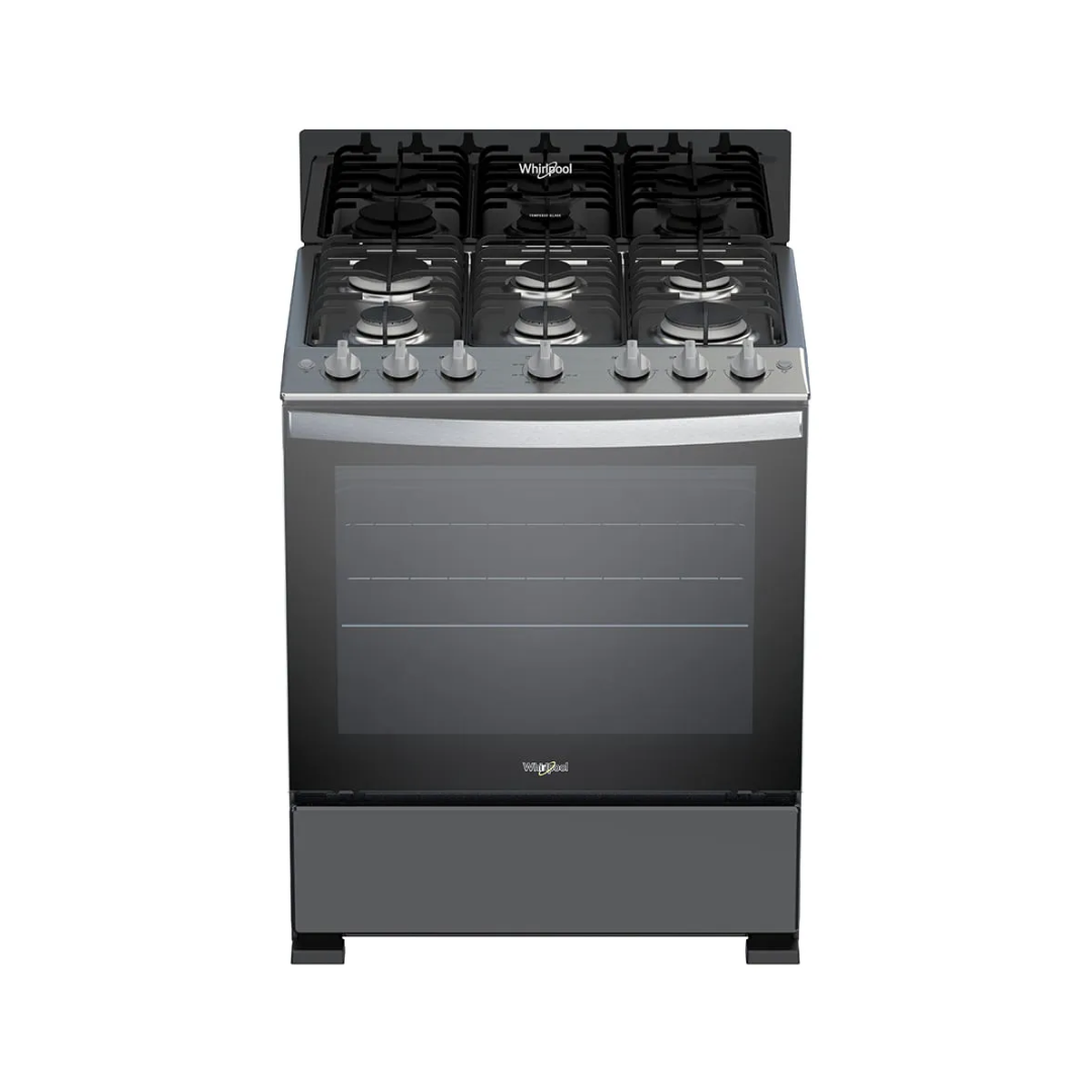 Cocina a Gas 6 Hornillas 76 Cm Acero Negro Whirlpool