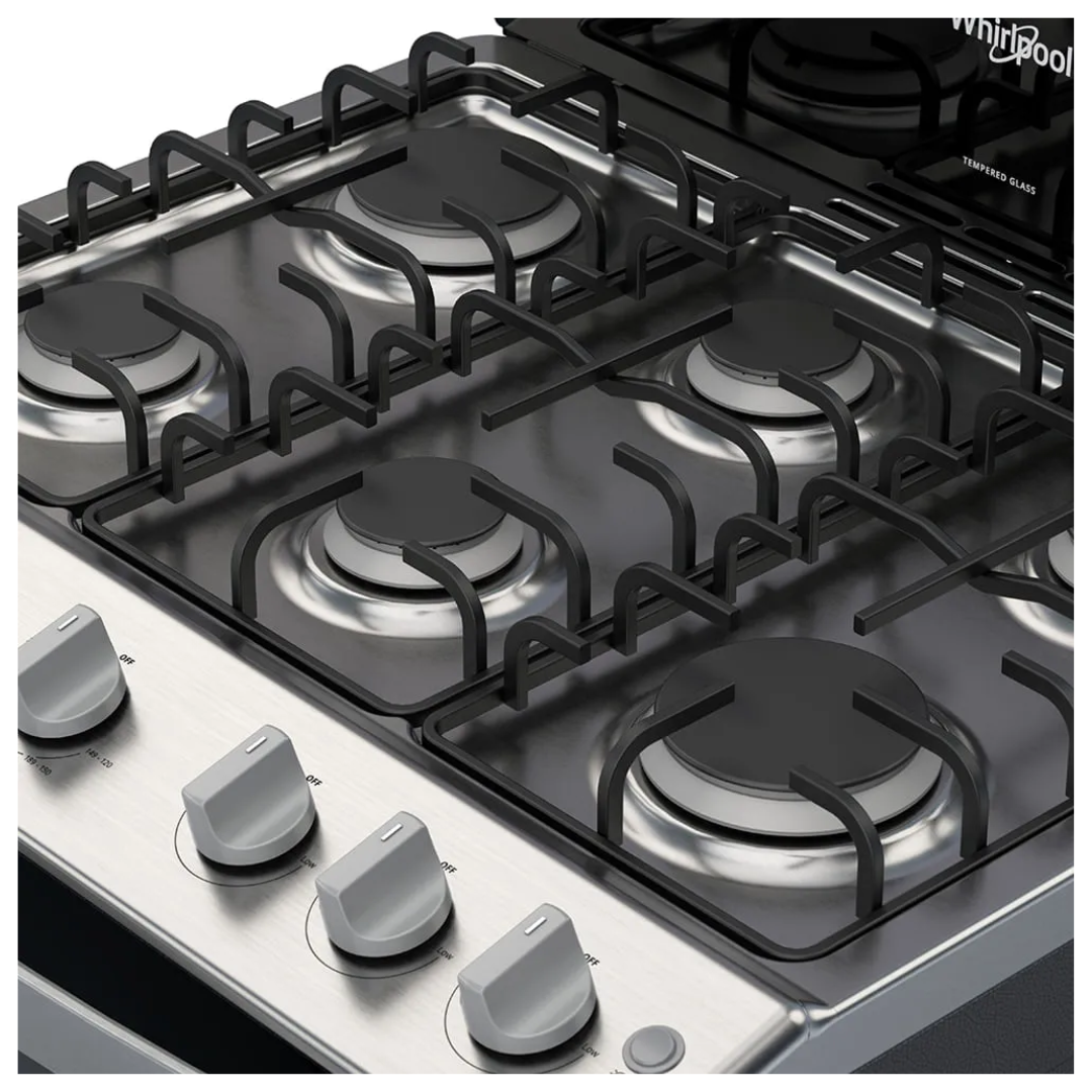 Cocina a Gas 6 Hornillas 76 Cm Acero Negro Whirlpool