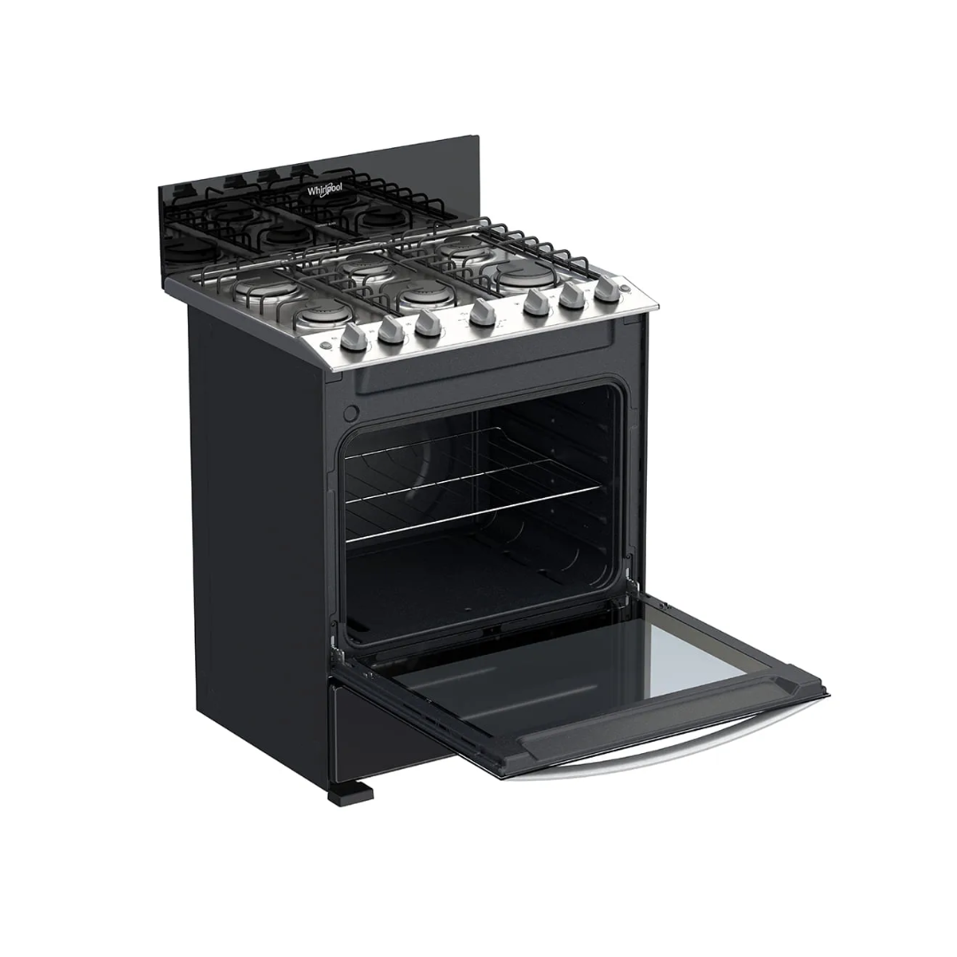 Cocina a Gas 6 Hornillas 76 Cm Acero Negro Whirlpool